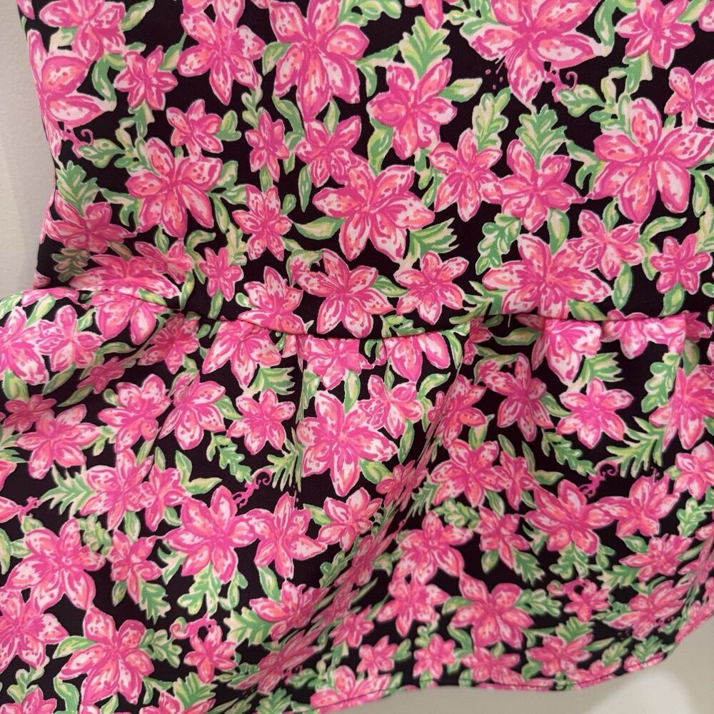 Lilly Pulitzer Chrishell Dress Girls Large 8 10 Onyx Black Pink Floral Scuba - Picture 7 of 11
